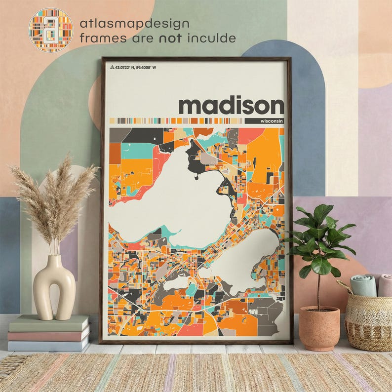 Madison Wisconsin City Map Print – Colorful Minimalist Poster Wall Art for Home or Office image 6
