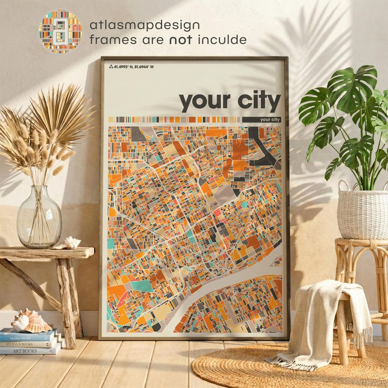 Custom Colorful City Map Print Set of 3 Personalized Travel Wall Poster Home Office image 8