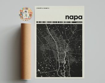 Napa California Map Print – Minimalist Wall Art Poster for Home Decor Living Room Gallery, Modern Map Print