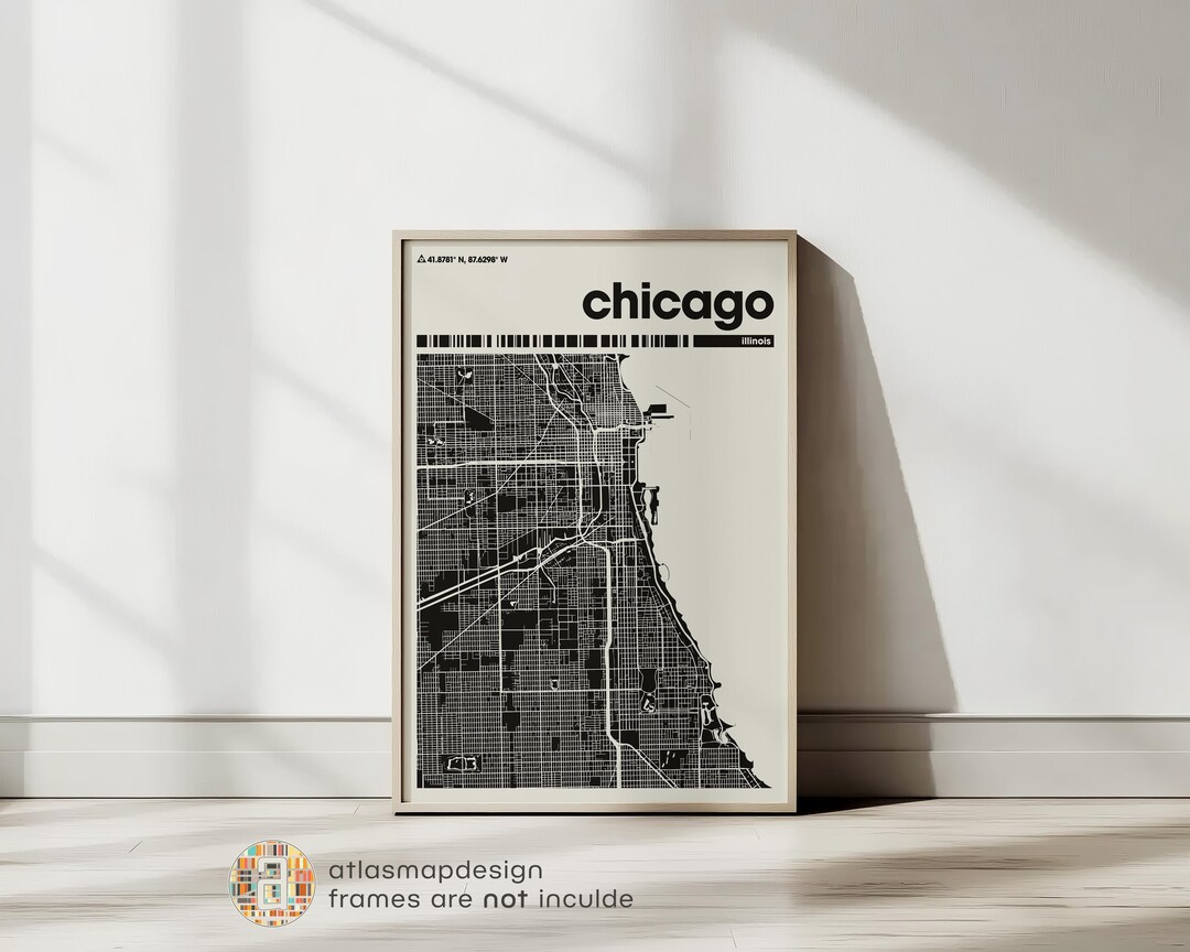 Chicago Map Print, Minimalist Map, Illinois Print, Minimalist Decor ...