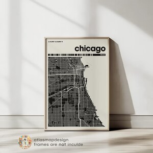 Chicago Karte Druck, minimalistische Karte, Illinois Druck, minimalistisches Dekor, druckbare Wandkunst, Wohnzimmer, Dekoration, Galeriewand,