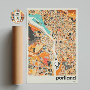 Portland Karte Drucken, Bunte Karte, Minimalistischer Portland Druck, Beton Stadtplan, Büroeinrichtung, Beige Wanddekoration, Kunstdrucke, druckbare Kunst,