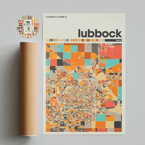 Mapa colorido de Lubbock, mapa de la ciudad de Lubbock, mapa minimalista de Lubbock, impresión de Lubbock, póster de Lubbock, arte de Lubbock, mapa de Lubbock, mapa de la ciudad de Texas