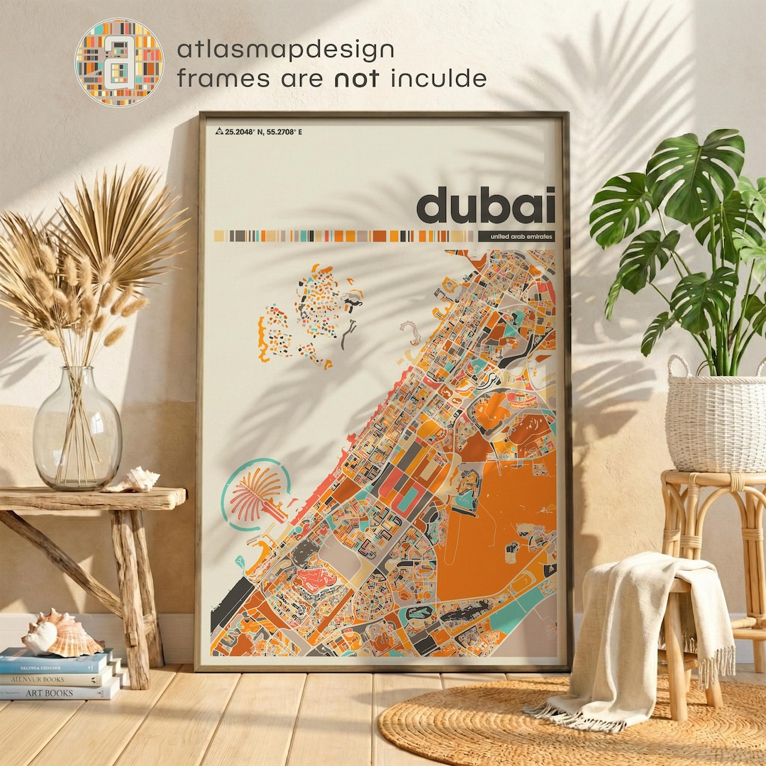 Dubai UAE City Map Art Print – Colorful Minimalist Poster Wall for Home ...