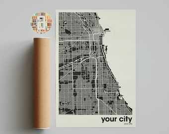 Custom Black & White City Map Print – Personalized Hometown Poster Wall Art for Home or Office