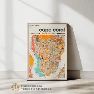 Impresión del mapa de Cape Coral, Florida: póster minimalista de mapa urbano, arte mural moderno, regalo de decoración para el hogar y la oficina de Florida
