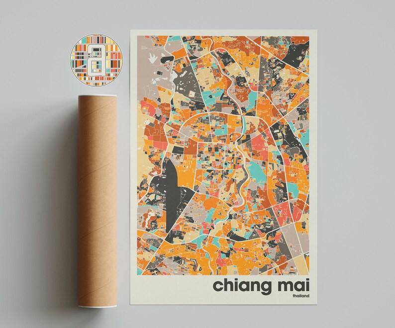 Chiang Mai Thailand City Map Print - Minimalist Wall Art, Home Decor, Living Room Gallery image 5