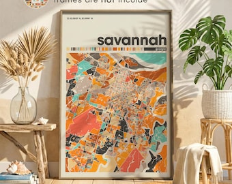 Savannah Georgia City Colorful Map Print, GA Street Map Wall Art, Poster office decor