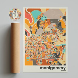 Montgomery Karte Drucken, Bunte Karte, Minimalistischer Montgomery Druck, Alabama Stadt Karte, Bürodekoration, Beige Wanddekoration, Kunstdrucke, druckbare Kunst