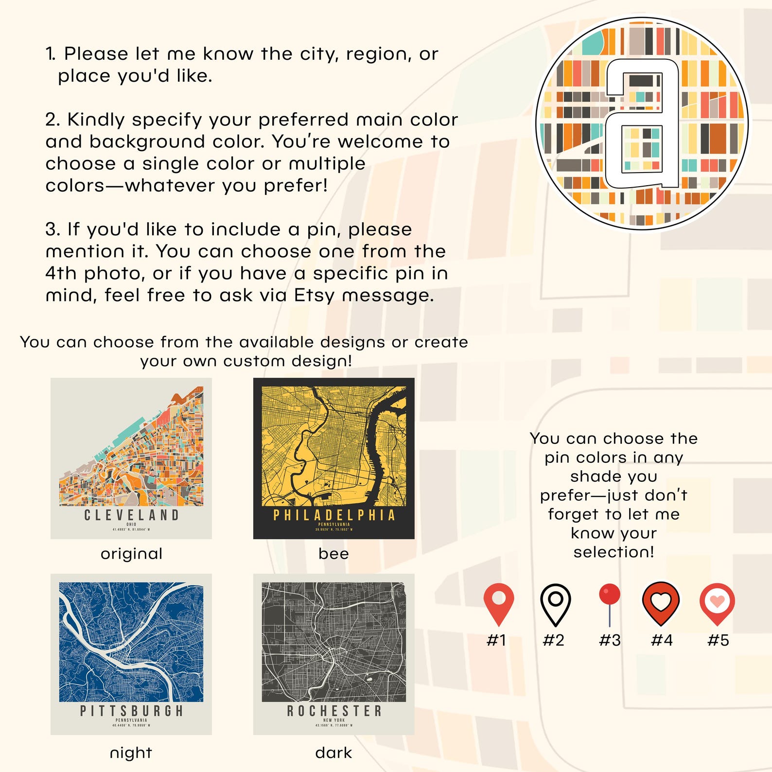 Square City Map Print Office Decor Personalized Square Map Custom ...