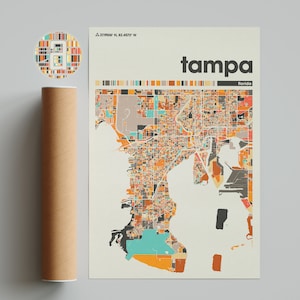 Mappa colorata di Tampa, mappa della città di Tampa, mappa minimalista di Tampa, stampa di Tampa, poster di Tampa, arte di Tampa, mappa di Tampa, mappa della città della Florida