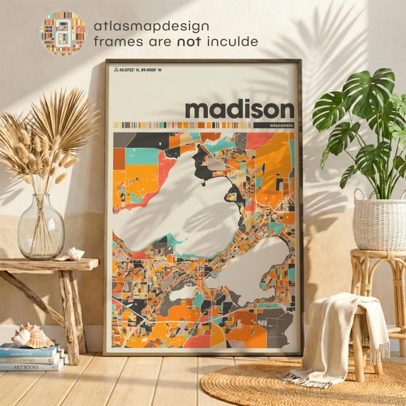 Madison Wisconsin City Map Print – Colorful Minimalist Poster Wall Art for Home or Office
