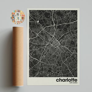 Charlotte Karte, Charlotte Karte Druck, minimalistische Karte, North Carolina Druck, minimalistisches Dekor, druckbare Wandkunst, Wohnzimmer, Wohnkultur,