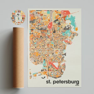 St. Petersburg Map Print, Colorful Map, Minimalist St. Petersburg Print, Florida City Map, Office Decor, Beige Wall Decor, Digital Download