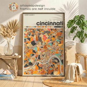 Impresión del mapa de Cincinnati - Póster minimalista de la ciudad de Cincinnati, arte mural con el mapa de la ciudad de Ohio, regalo de decoración moderna para el hogar