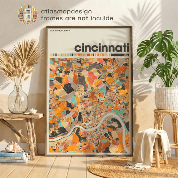 Cincinnati Map Print - Office Minimalist City of Cincinnati Poster, Ohio City Map Wall Art, Modern Home Decor Gift