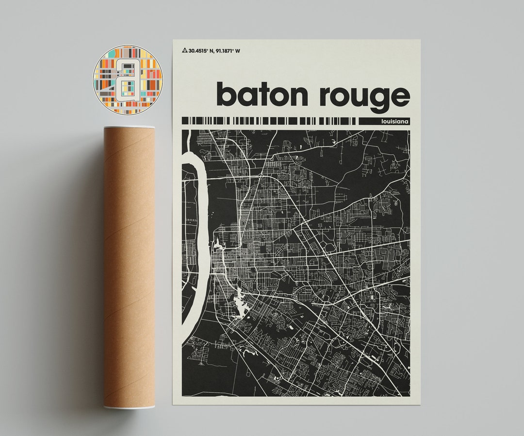 Baton Rouge City Map, Louisiana City Map, Minimalist City Map, Modern