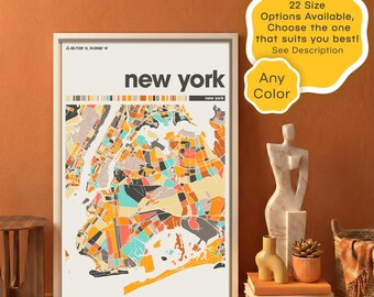 Custom New York Colorful City Map Print – Printable NYC Wall Modern Manhattan Home Decor