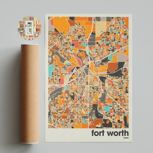 Colorful Fort Worth Texas Map Art Print: Minimalist City Map