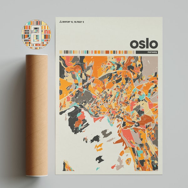 Oslo Colorful Map, City of Oslo Map, Oslo Minimalist  Map, Oslo Print, Oslo Poster, Oslo Art, Map of Oslo, Norway City Map