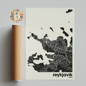 Mapa de Reykjavík, impresión del mapa de Reykjavík, mapa minimalista, impresión de Islandia, decoración minimalista, arte de pared imprimible, sala de estar, decoración del hogar, galería