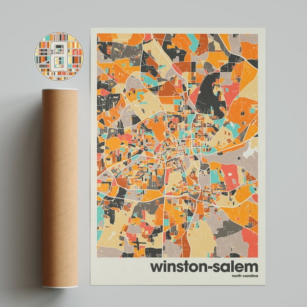 Winston-Salem Map Print, Colorful Map, Minimalist Winston-Salem Print, North Carolina City Map, Office Decor, Beige Wall Decor, Art Prints