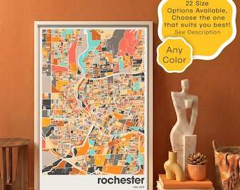 Rochester New York Map Digital Download, Colorful poster, Custom NY Printable Wall Moving Gift