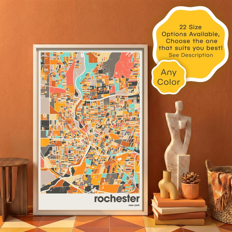 Rochester New York Map Digital Download, Colorful Poster, Custom NY ...