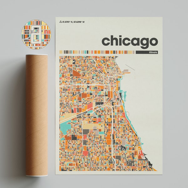 Chicago Colorful Map, City of Chicago Map, Chicago Minimalist  Map, Chicago Print, Chicago Poster, Chicago , Map of Chicago, Illinois City