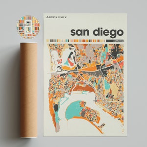 San Diego Map Art Print: Colorful Minimalist City Map