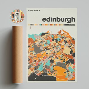 Carte colorée d'Édimbourg, carte de la ville d'Édimbourg, carte minimaliste d'Édimbourg, impression d'Édimbourg, affiche d'Édimbourg, art d'Édimbourg, carte de l'Écosse