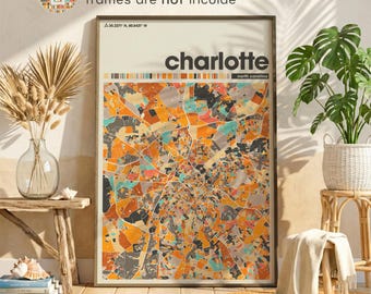Charlotte North Carolina Map Print – Colorful Minimalist City Poster Wall Art for Living Room