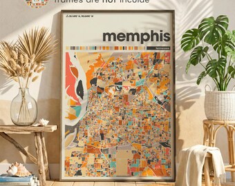 Memphis Tennessee City Map Colorful Minimalist Print Living Room Bedroom Home Office