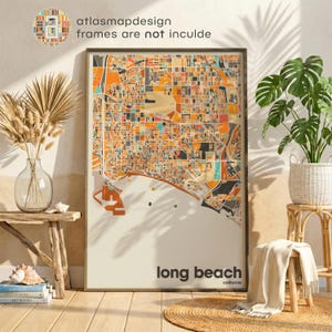 Long Beach California Map Print – Colorful Minimalist City Poster Printable Wall Art Home Office