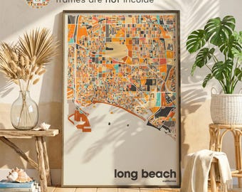 Long Beach California Map Print – Colorful Minimalist City Poster Printable Wall Art Home Office