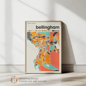 Bellingham Washington kaart poster print, minimalistische muurkunst afdrukbare, Washington woondecoratie, woonkamer kaartkunstwerk