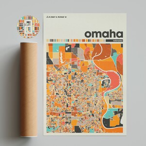 Omaha Bunte Karte, Stadt Omaha Karte, Omaha Minimalistische Karte, Omaha Print, Omaha Poster, Omaha Art, Karte von Omaha, Nebraska Stadtplan