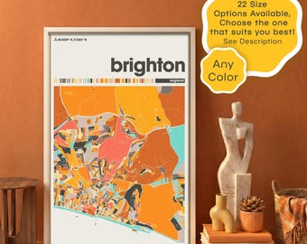 Brighton UK Map Print, Minimalist City Poster, Modern Home Decor, Street Map, Travel Gift, Wall Art,