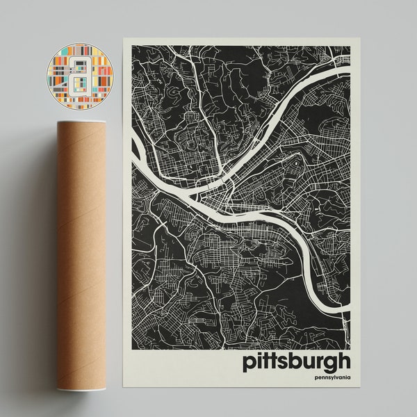 Carte de Pittsburgh, Impression de carte de Pittsburgh, Carte minimaliste, Impression de Pennsylvanie, Décor minimaliste, Art mural imprimable, Salon, Décoration intérieure,