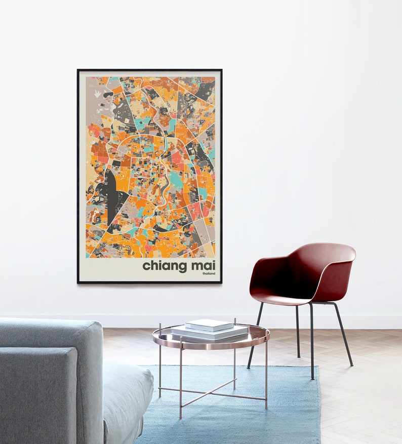 Chiang Mai Thailand City Map Print - Minimalist Wall Art, Home Decor, Living Room Gallery image 14