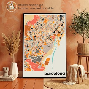 Mapa Barcelony w Hiszpanii, kolorowy minimalistyczny plakat artystyczny, dekoracja ścienna mapy Barcelony, prezent podróżny, dekoracja biura domowego zdjęcie 8