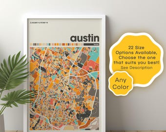 Austin Texas Map Print: Modern City Wall Art (Digital Download)