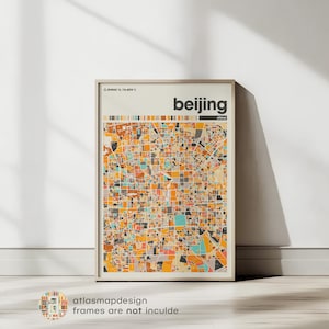 Peking Karte Druck, minimalistische China Karte Wandkunst, druckbare Wohnkultur, Wohnzimmer Galeriewand, moderner minimalistischer Druck