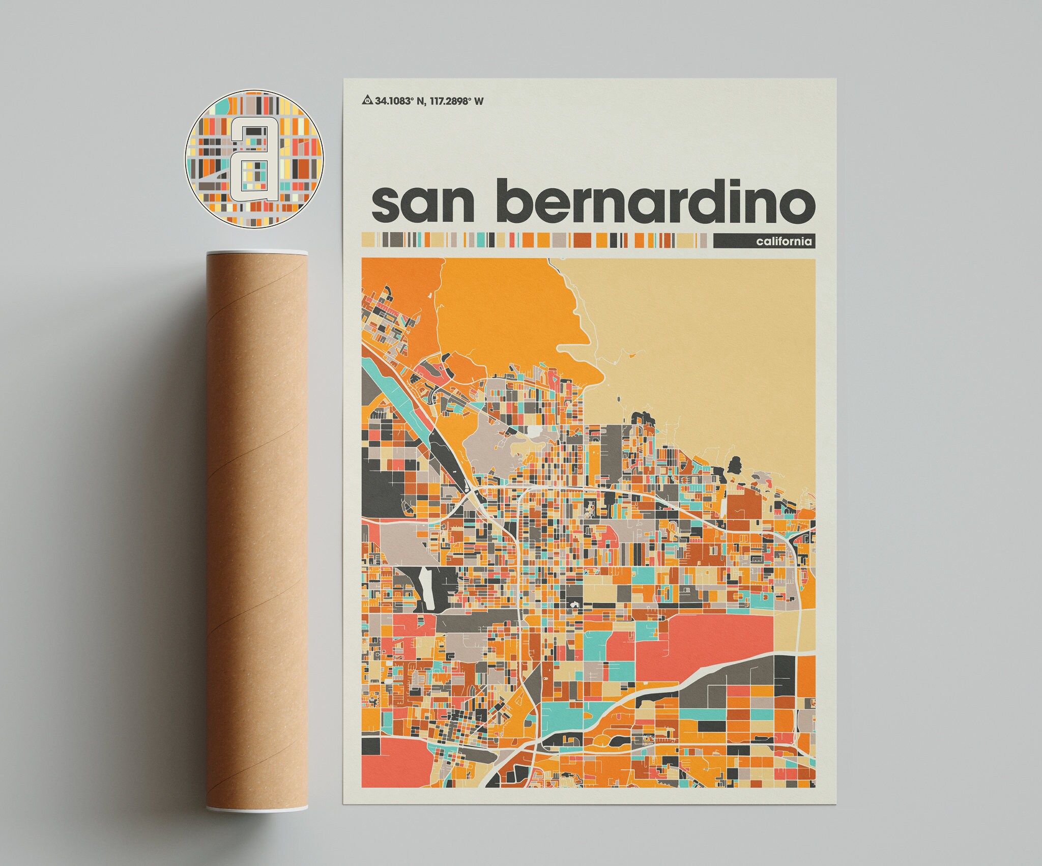 San Bernardino Colorful Map, City of San Bernardino Map, San Bernardino Minimalist Map, San ...