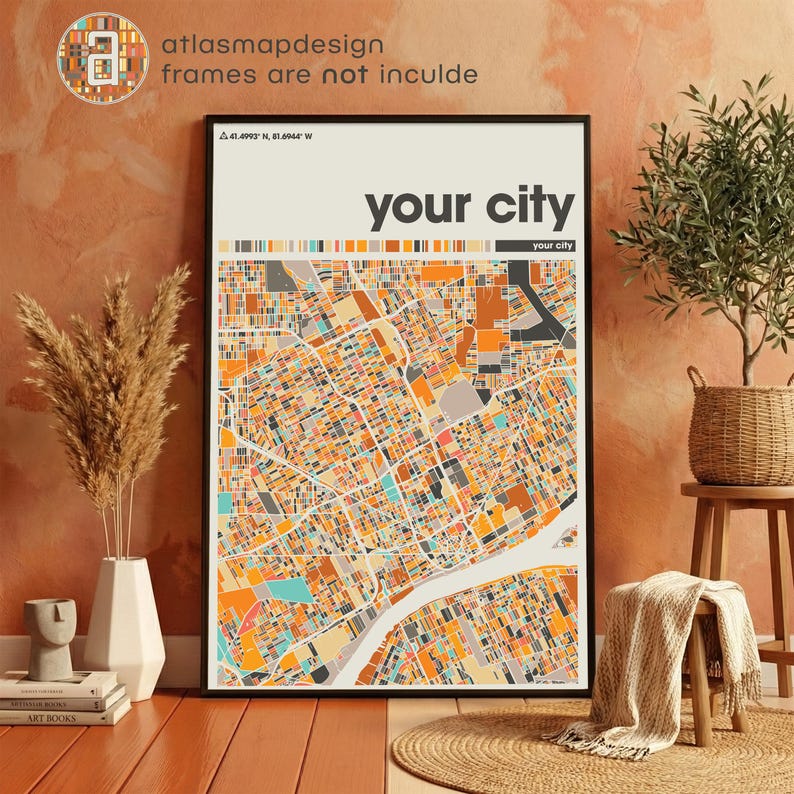 Custom Colorful City Map Print Set of 3 Personalized Travel Wall Poster Home Office image 12