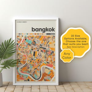 Bangkok City Karte Poster digitaler Download, moderne Wand Kunst Druck, Reise Karte Dekor, sofort druckbares Geschenk, Touristenkarte Illustration