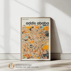 Mapa impresso de Adis Abeba, Etiópia - pôster minimalista de mapa da cidade, arte de parede moderna para decoração de casa na Etiópia