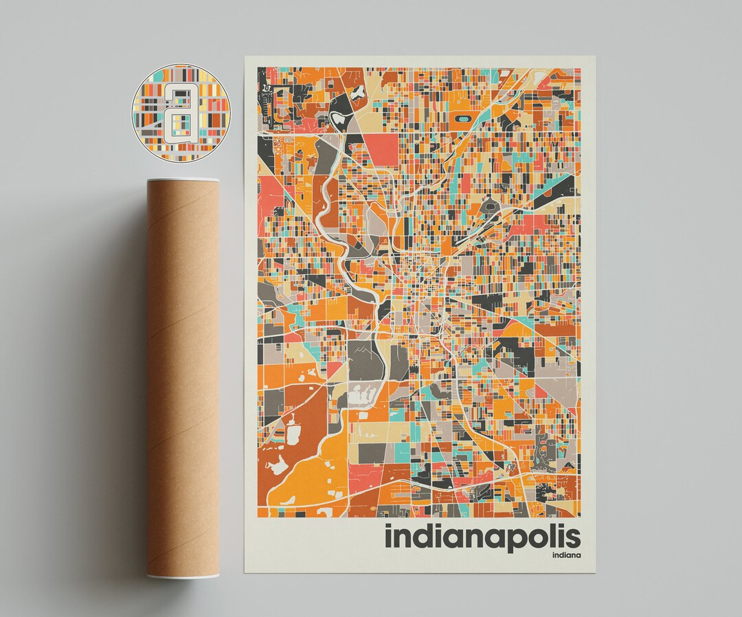 Indianapolis Map Print, Colorful Map, Minimalist Indianapolis Print ...