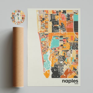 Impressão de mapa de Nápoles, mapa colorido, impressão minimalista de Nápoles, mapa da cidade da Flórida, decoração de escritório, decoração de parede bege, impressões de arte, arte para impressão,