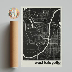 Mapa de West Lafayette, Impressão de Mapa de West Lafayette, Mapa Minimalista, Indiana, Decoração Minimalista, Sala de Estar, Decoração de Casa, Desenho Moderno Único